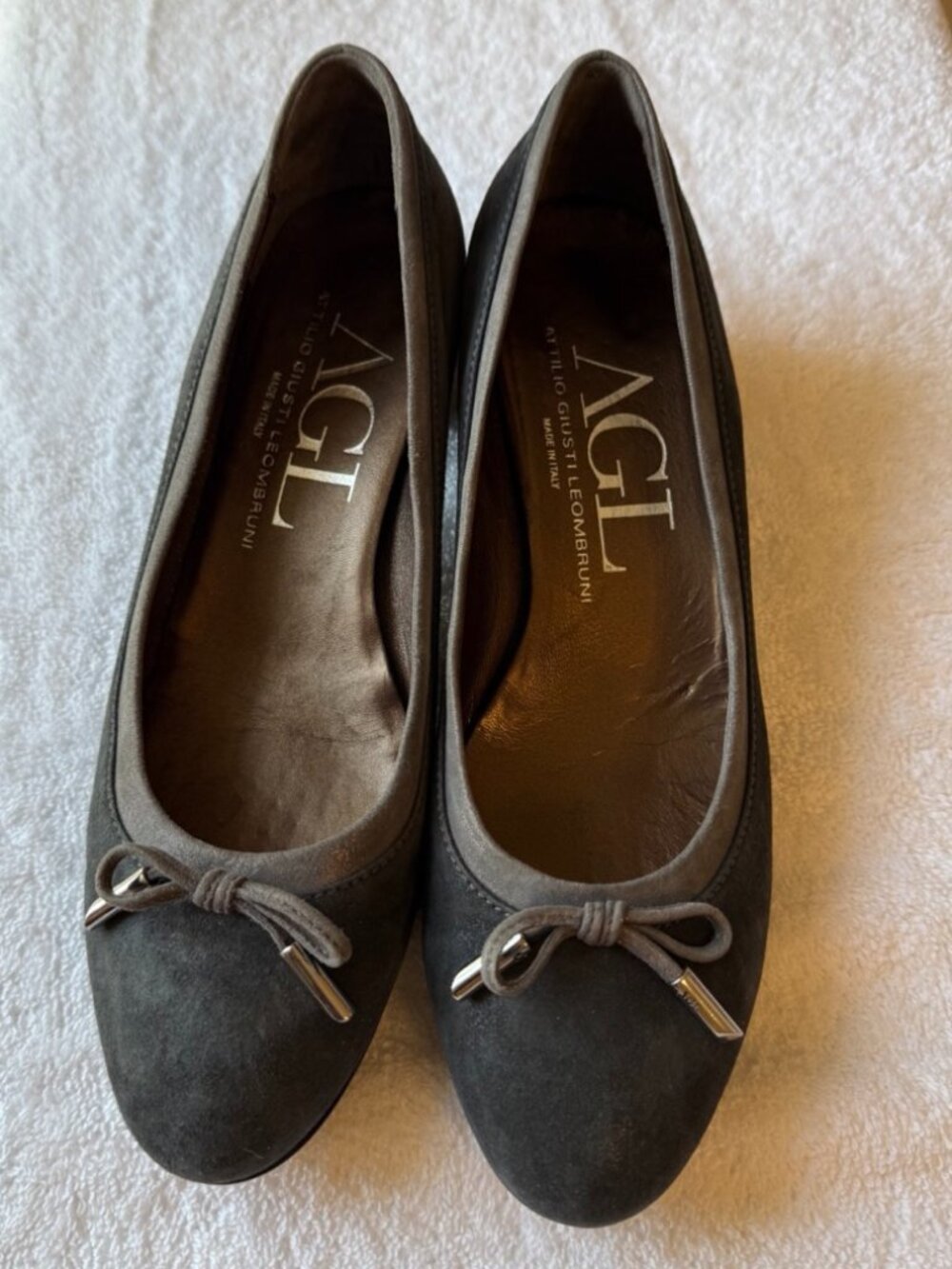 AGL Kristin N149001 Grey Leather Bow Pumps Size EU 40/US 9.5-10